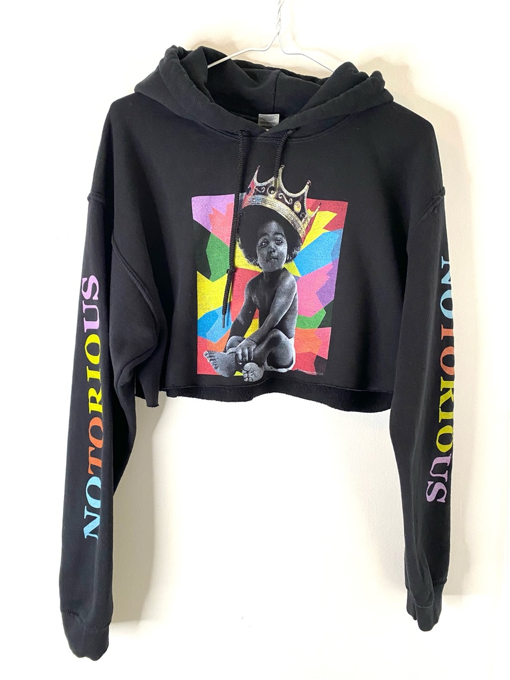 Notorious B.I.G. Biggie Smalls Black Cropped Crown Graphic Hoodie Hip Hop